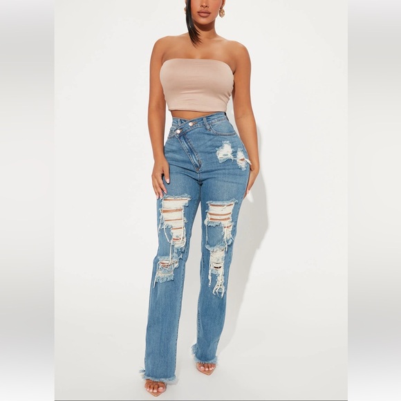 NWT‼️Asymmetrical Waist Slouch Fit Jeans - Medium Blue Wash Sz 11 👖🥶❄️ - Picture 2 of 3